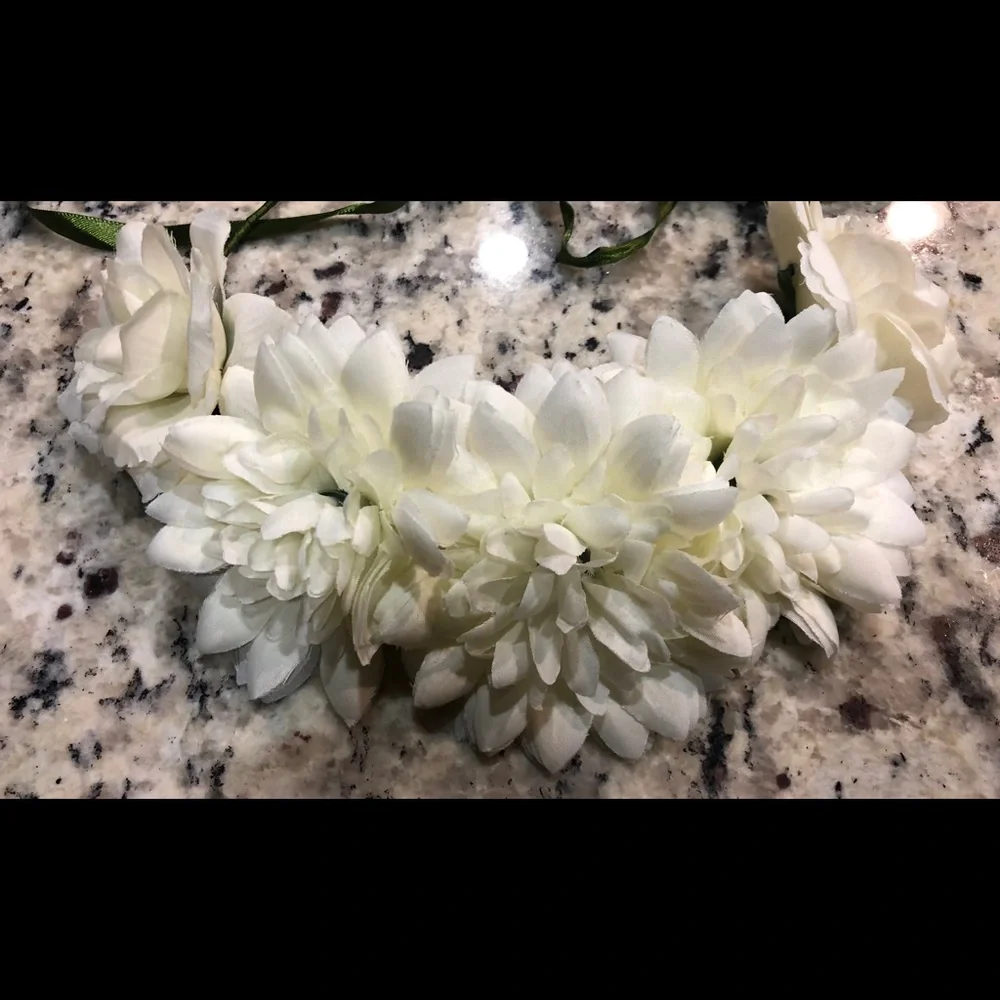 White Carnation Faux Flower Head Band Crown Wrap Vail Graduation Prom